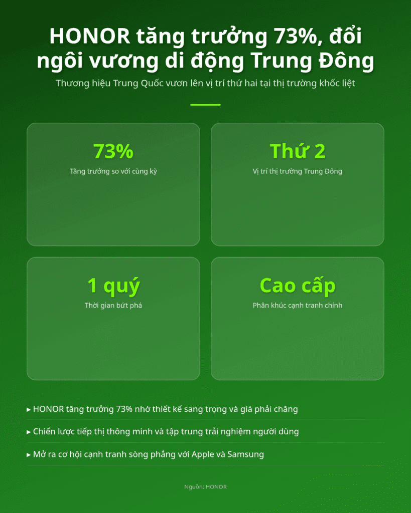 Thăng hoa 73%, HONOR gây sốt, đổi ngôi vương di động Trung Đông!