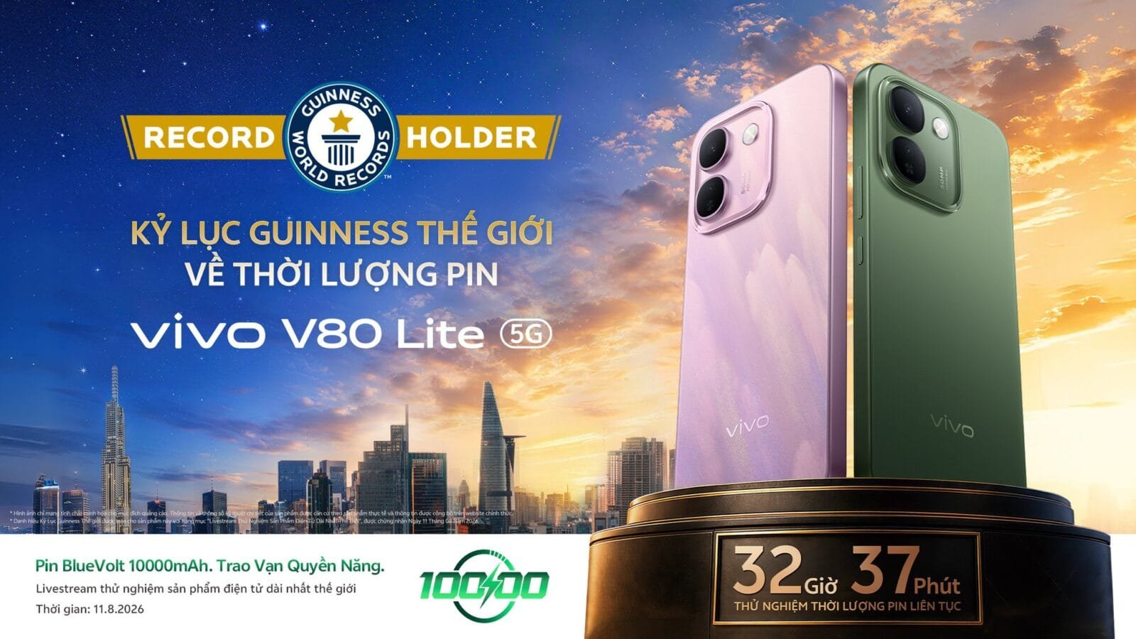 vivo V80 Lite 5G hướng đến nhu cầu sử dụng dài với Pin BlueVolt 10.000 mAh. — Ảnh: vivo
