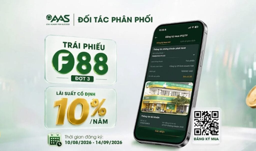 Thêm kênh sinh lời 10%/năm: Trái phiếu F88 đợt 3 ‘lên kệ’ ứng dụng chứng khoán AAS PRO
