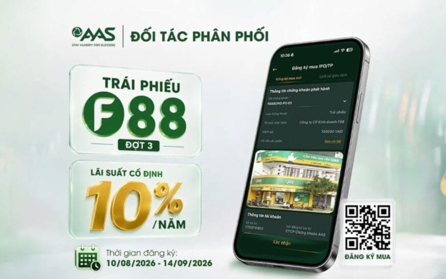 Thêm kênh sinh lời 10%/năm: Trái phiếu F88 đợt 3 ‘lên kệ’ ứng dụng chứng khoán AAS PRO