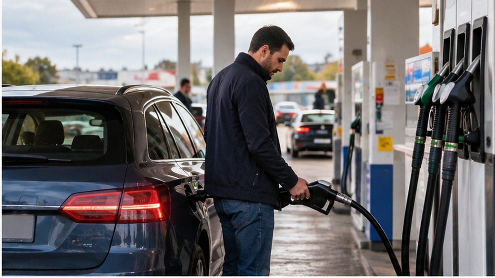 Tài xế đổ nhiên liệu cho xe diesel tại trạm dịch vụ — Ảnh: minh họa AI