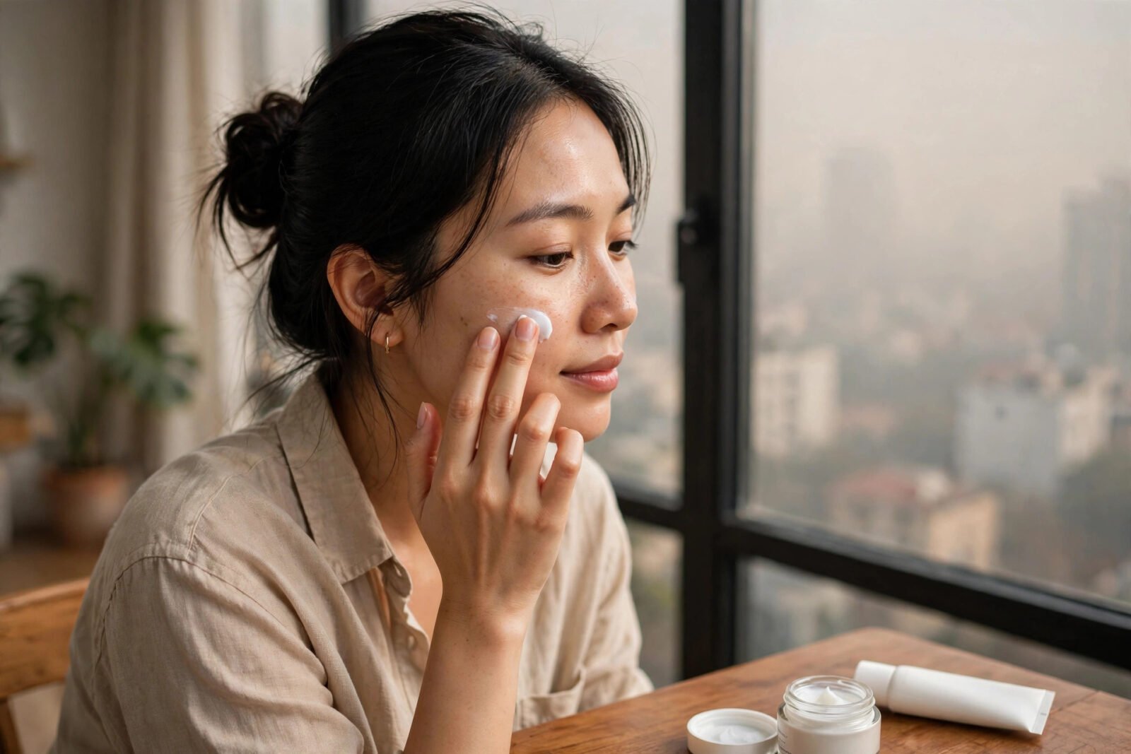 bảo vệ làn da trước mùa khói bụi bằng kem dưỡng ẩm và kem chống nắng