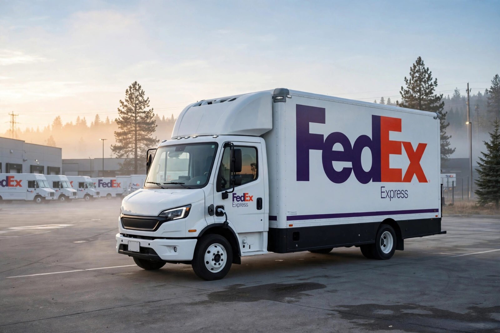 Xe tải điện FedEx Express tại trung tâm logistics ở Mỹ