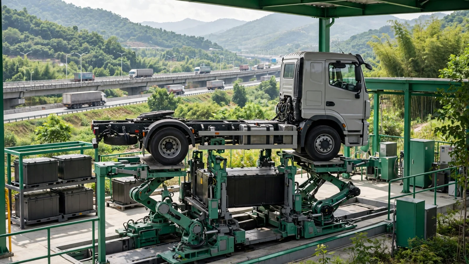 Xe tải nặng năng lượng mới chiếm 50,3% số xe đăng ký mới tại Trung Quốc với xe tải điện tại trạm đổi pin bên đường cao tốc