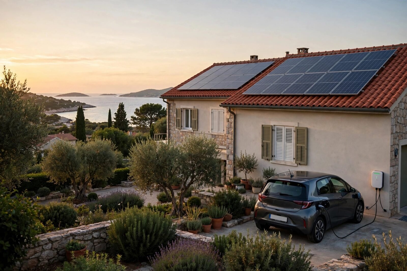 Xe điện sạc tại nhà có điện mặt trời áp mái ở Croatia