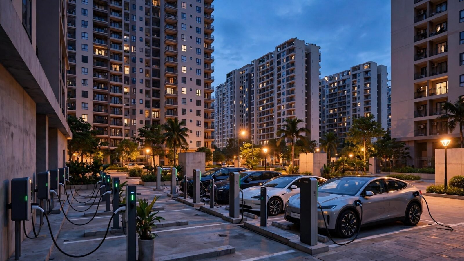Điểm sạc tại bãi đỗ xe khu dân cư theo quy chuẩn trạm sạc xe điện