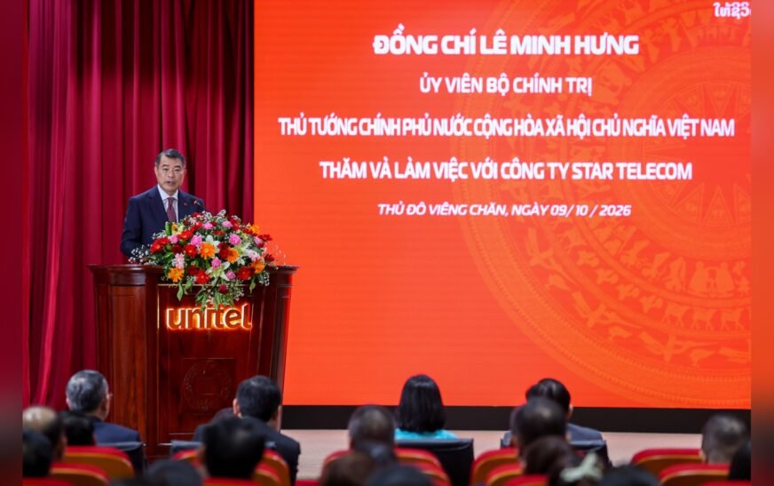 Thủ tướng Lê Minh Hưng phát biểu tại buổi làm việc với Unitel, thương hiệu của Viettel tại Lào