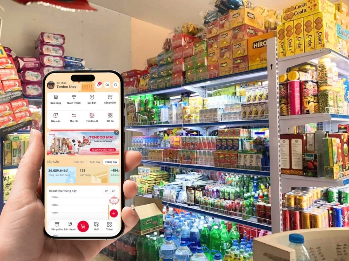 Ứng dụng Tendoo Shop của Viettel trên điện thoại giúp chủ cửa hàng quản lý bán hàng đa kênh, đơn hàng và doanh thu